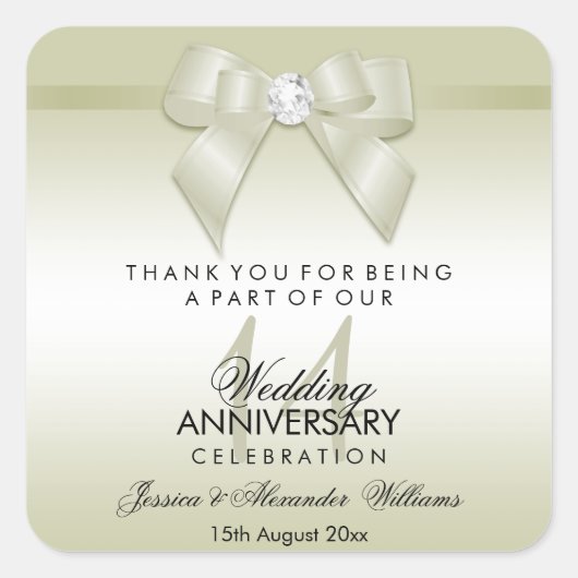 象牙の宝石の弓とリボン 14回目の結婚記念日 スクエアシール (正面)