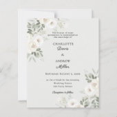 象牙の白いバラ セージグリーンの結婚式招待状 (正面)