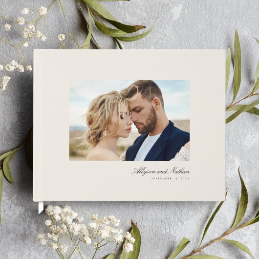 象牙エレガントなモダンなシンプルなスクリプトフォトウェディング ゲストブック