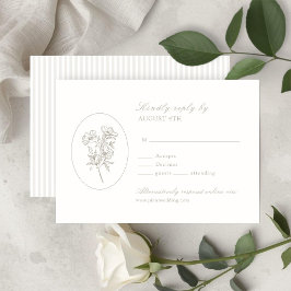 象牙白 | ストライプとフラワーの結婚式RSVPカード 出欠カード