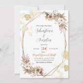 象牙色とゴールドの幾何学フレーム ウェディングインビテーション 招待状 (正面)