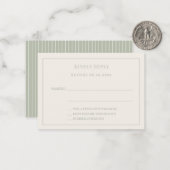 象牙色とサージグリーンのピンストライプの結婚式返信RSVP ノートカード (正面/裏面インサイチュ)