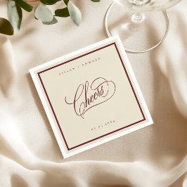 象牙色とブルゴーニュのクラシックボーダー Cheers レトロな結婚式 スタンダードカクテルナプキン
