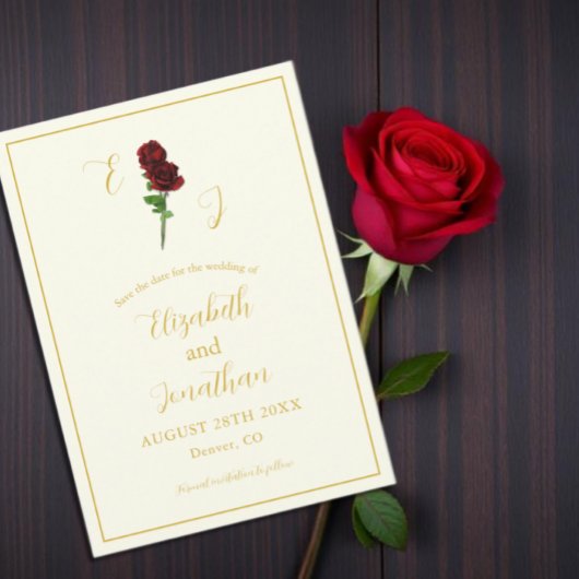 象牙色と金のバラの結婚式 セーブザデート