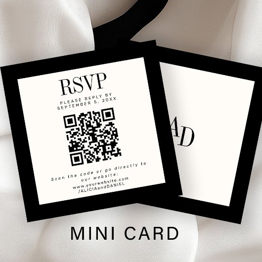 象牙色と黒のクラシックでエレガントなQR RSVP ウェディング エンクロージャーカード