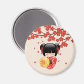 象牙色のさくらこけし人形 日本の芸者 マグネット (正面/裏面)