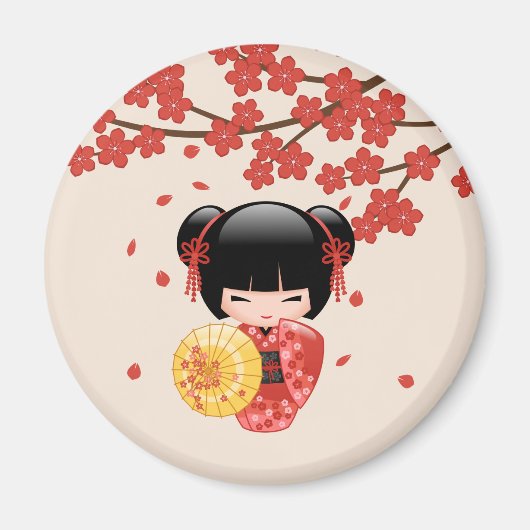 象牙色のさくらこけし人形 日本の芸者 マグネット (正面)