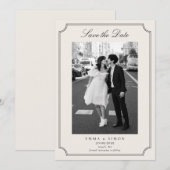 象牙色のエレガントフレーム写真付きSave the Date サンキューカード (正面/裏面)