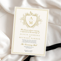 象牙色のゴールドのクラシックなフォーマルモノグラムのクレストの結婚式