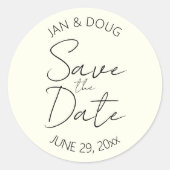 象牙色のスタイリッシュな結婚式のSave the Date ラウンドシール (正面)