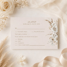 象牙色のバラのベージュの結婚式RSVPカード 出欠カード