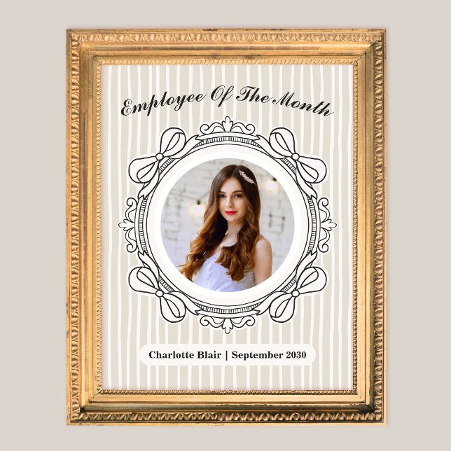 象牙色のリボンフレーム　今月の優秀社員賞 (Ivory Bow Frame Employee of the Month Award)