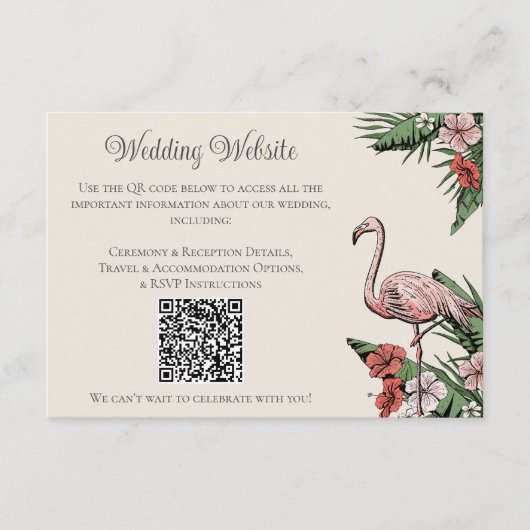 象牙色のルアウ結婚式の詳細QRカード エンクロージャーカード (正面)