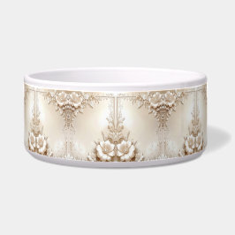象牙色の花の陶器製ペットボウル ボウル