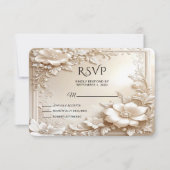 象牙色の花のRSVPカード 出欠カード (正面)