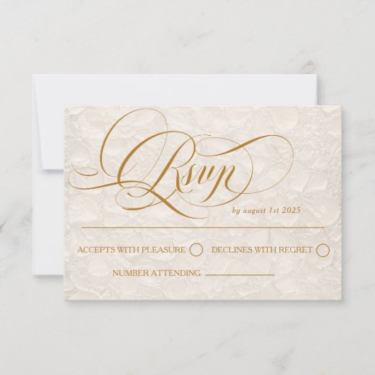 象牙色の花柄のクラシカルウェディング 出欠カード (正面)