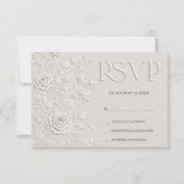 象牙色フェイクエンボス薔薇 ウェディングRSVP 出欠カード (正面)