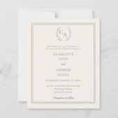 象牙色+ベージュのリースモノグラム結婚式招待状 (正面)