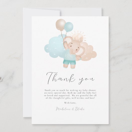 象男の赤ちゃんベビーシャワーサンキューカード サンキューカード (正面)