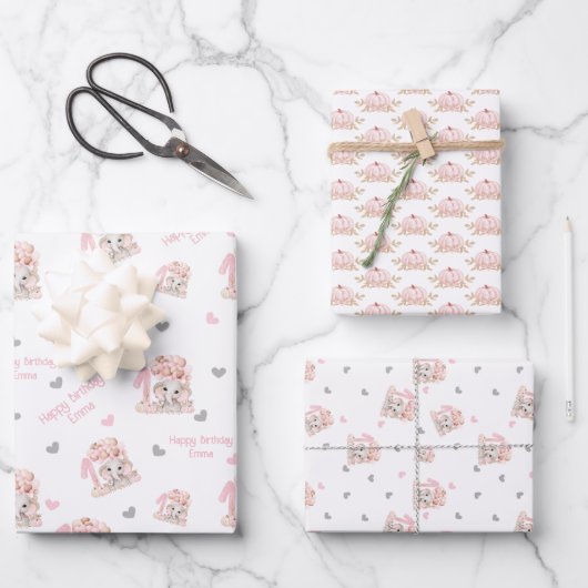 象秋1stバースデーガールパーソナライズされた名 ラッピングペーパーシート (正面)