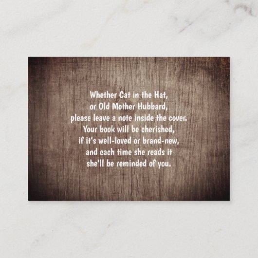 象素朴の娘が本の赤ちゃんシャワーを持ってくる エンクロージャーカード (裏面)