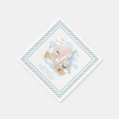 象航海の熊の水色ボート赤ちゃんシャワー スタンダードカクテルナプキン (角)