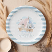 象航海の熊の水色ボート赤ちゃんシャワー ペーパープレート