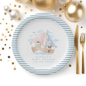 象航海の熊の水色ボート赤ちゃんシャワー ペーパープレート