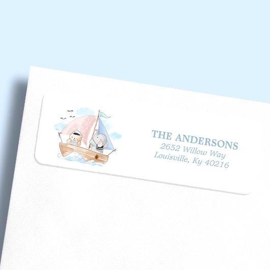 象航海の熊ボート赤ちゃんシャワーアドレス ラベル