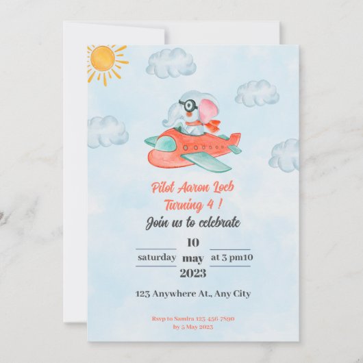 象誕生日招待状パイロット 招待状 (正面)