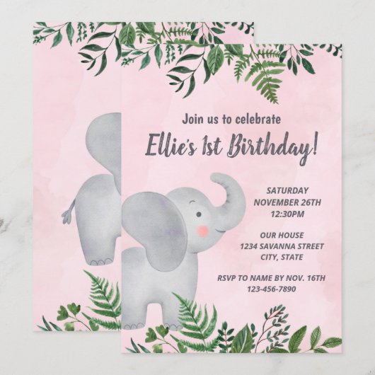 象誕生日招待状 招待状 (正面/裏面)