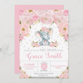 象赤面フローラベビーシャワーシルバーグリッター 招待状 (正面/裏面)