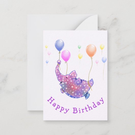 象飛んでいるのおもしろい誕生日 ノートカード (正面)