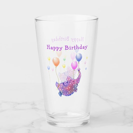 象飛んでいる誕生日ガおもしろいラス タンブラーグラス (正面)