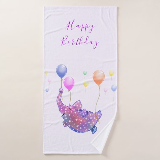 象飛んでいる誕生日バスタオル バスタオル (バスタオル)