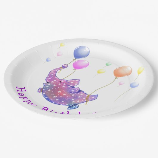 象飛んでいる誕生日紙プレートおもしろい ペーパープレート (アングル)