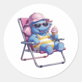 象食べの夏のアイスクリーム ラウンドシール