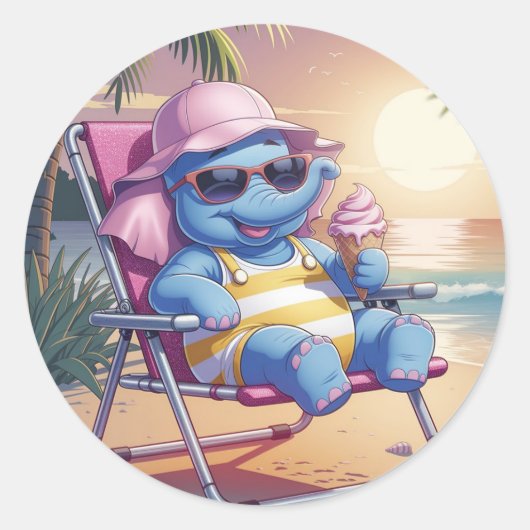 象食べの夏のアイスクリーム ラウンドシール (正面)