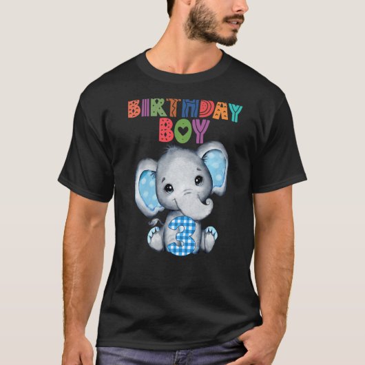象3歳の誕生日の男の子3歳テーマのエレフ Tシャツ (正面)