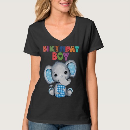 象5誕生日少年5歳テーマEleph Tシャツ (正面)