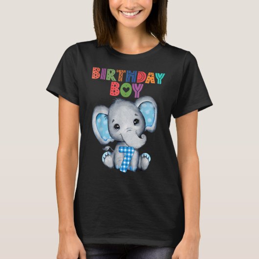 象7誕生日少年7歳テーマEleph Tシャツ (正面)