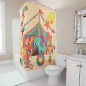 象、くま、曲芸師が付いているレトロのサーカス シャワーカーテン (インサイチュ)