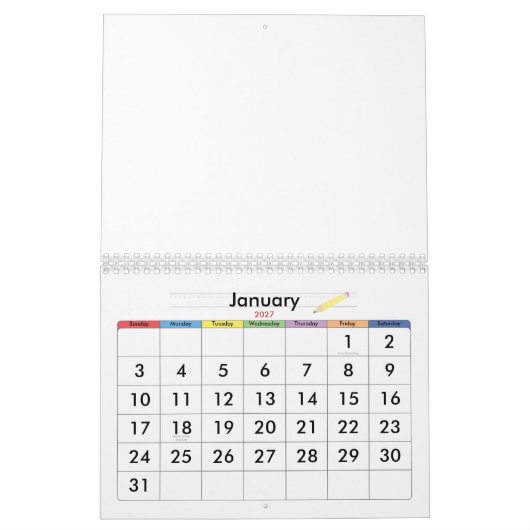 象 カレンダー (1月 2027)