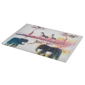 象、キリンのサファリの日没の芸術 カッティングボード (角)