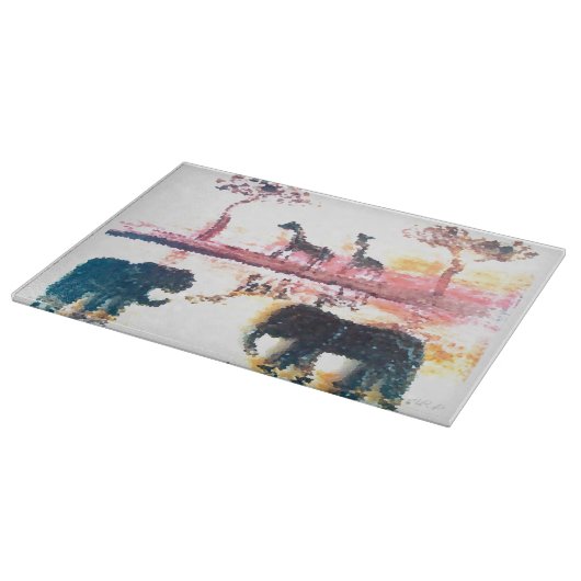 象、キリンのサファリの日没の芸術 カッティングボード (角)