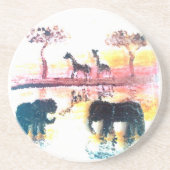 象、キリンのサファリの日没の芸術 コースター (正面)