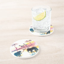 象、キリンのサファリの日没の芸術