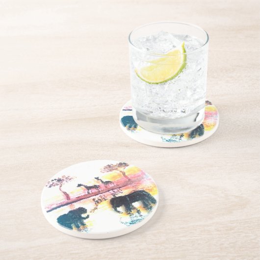 象、キリンのサファリの日没の芸術 コースター (側面)