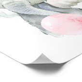 象、サファリ、ピンクのバブルガム、女の子の寝室 ポスター (角)