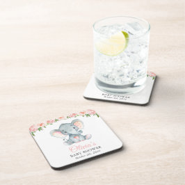 象，ピンクの水色の花，赤ちゃんシャワー コースター